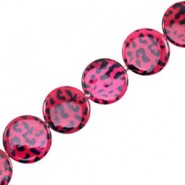 Shell bead 20mm round flat Panther print Purple pink